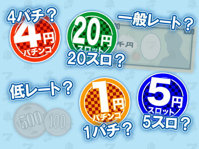 4パチ、一般レート、20スロ、低レート、1パチ、5スロ